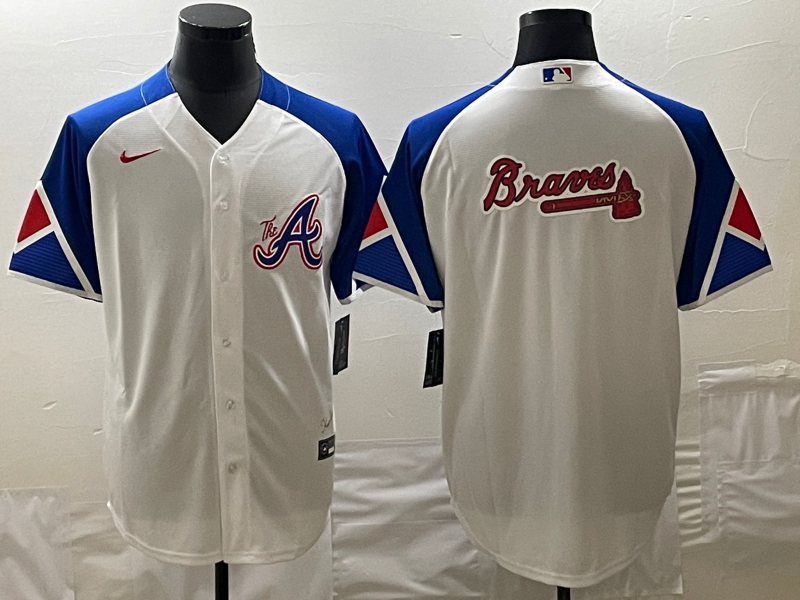 Men's Atlanta Braves White 2023 City Connect Team Big Logo Cool Base Stitched Baseball Jersey